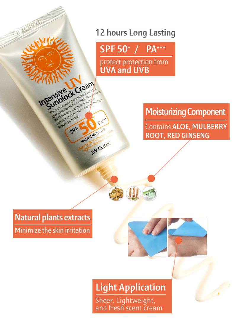 3W CLINIC Intensive UV Sunblock Cream SPF50+ PA+++ (70ml) / Multi Protection UV Sunblock Cream SPF50+ PA+++ (70ml)