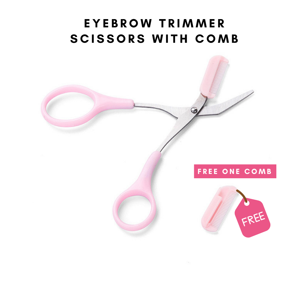 Stainless Steel Eyebrow Trimmer Scissors With Comb (PINK)