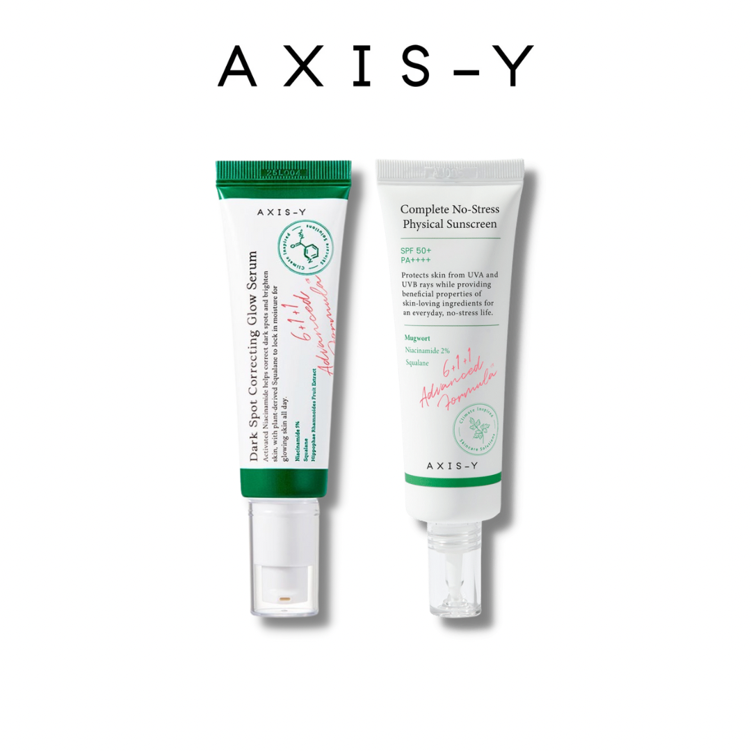 Axis-Y Dark Spot Correcting Glow Serum 50ml + Complete No Stress Physical Sunscreen 50ml